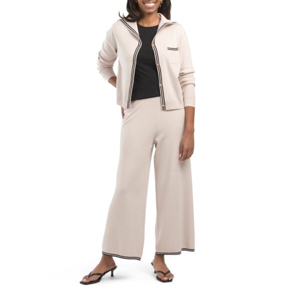 SIONI Winter White 2pc Striped Cardigan And Pants Set